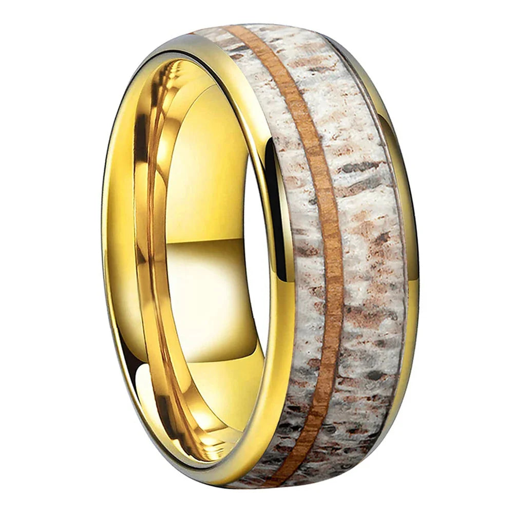 The Antlerwood - Deer Antler and Wood Tungsten Ring - Gold / 8MM / 6 - rings