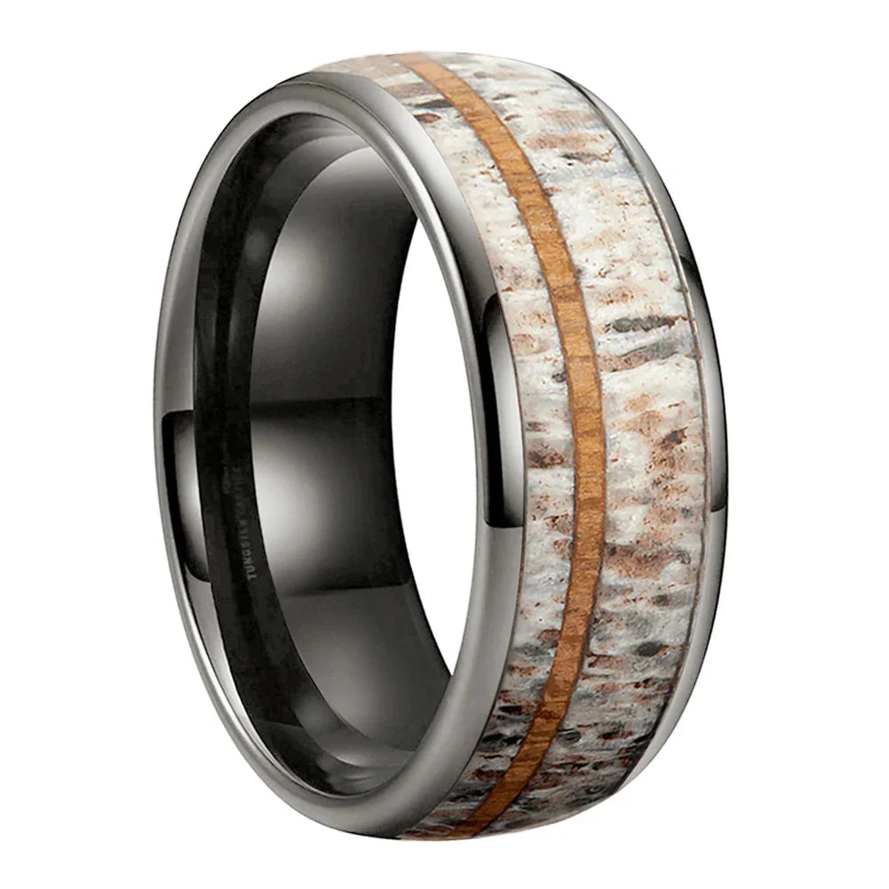 The Antlerwood - Deer Antler and Wood Tungsten Ring - Gunmetal / 8MM / 6.5 - rings