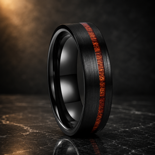 The Blackgroove - Black Tungsten Wood Ring - Black Ring 6mm / 7.5 - rings