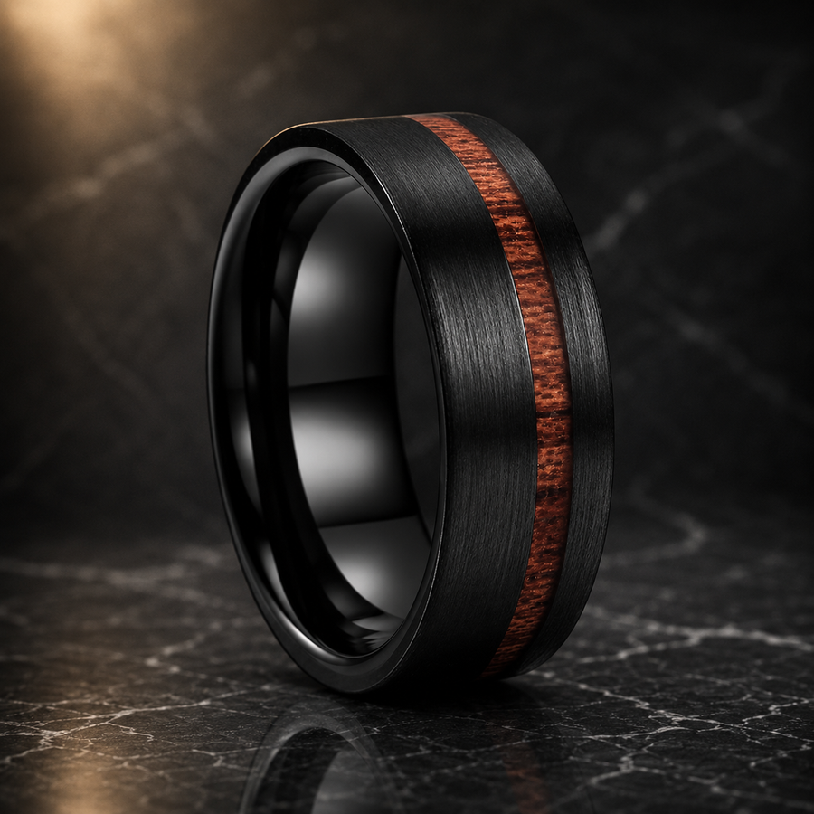 The Blackgroove - Black Tungsten Wood Ring