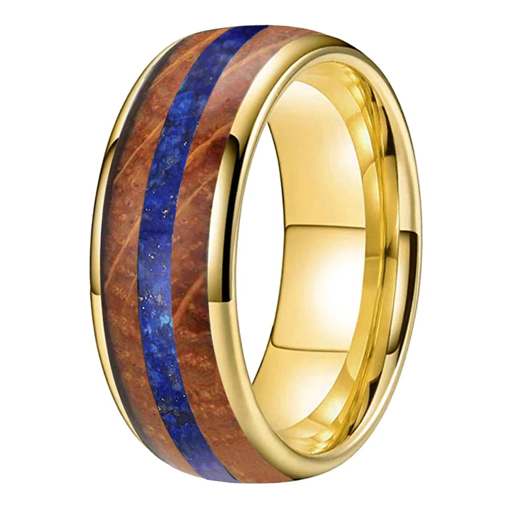 The Duskbarrel - Whiskey Oak and Lapis Lazuli Tungsten Ring - rings