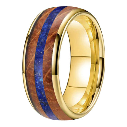 The Duskbarrel - Whiskey Oak and Lapis Lazuli Tungsten Ring - rings