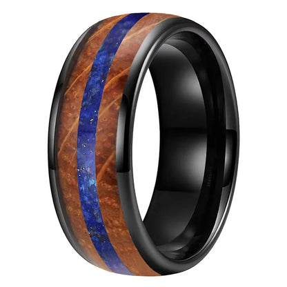 The Duskbarrel - Whiskey Oak and Lapis Lazuli Tungsten Ring - rings