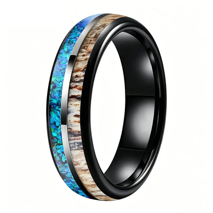 The Foresthorn - Opal Antler and Redwood Tungsten Ring - 6mm Black / 14.5 - rings