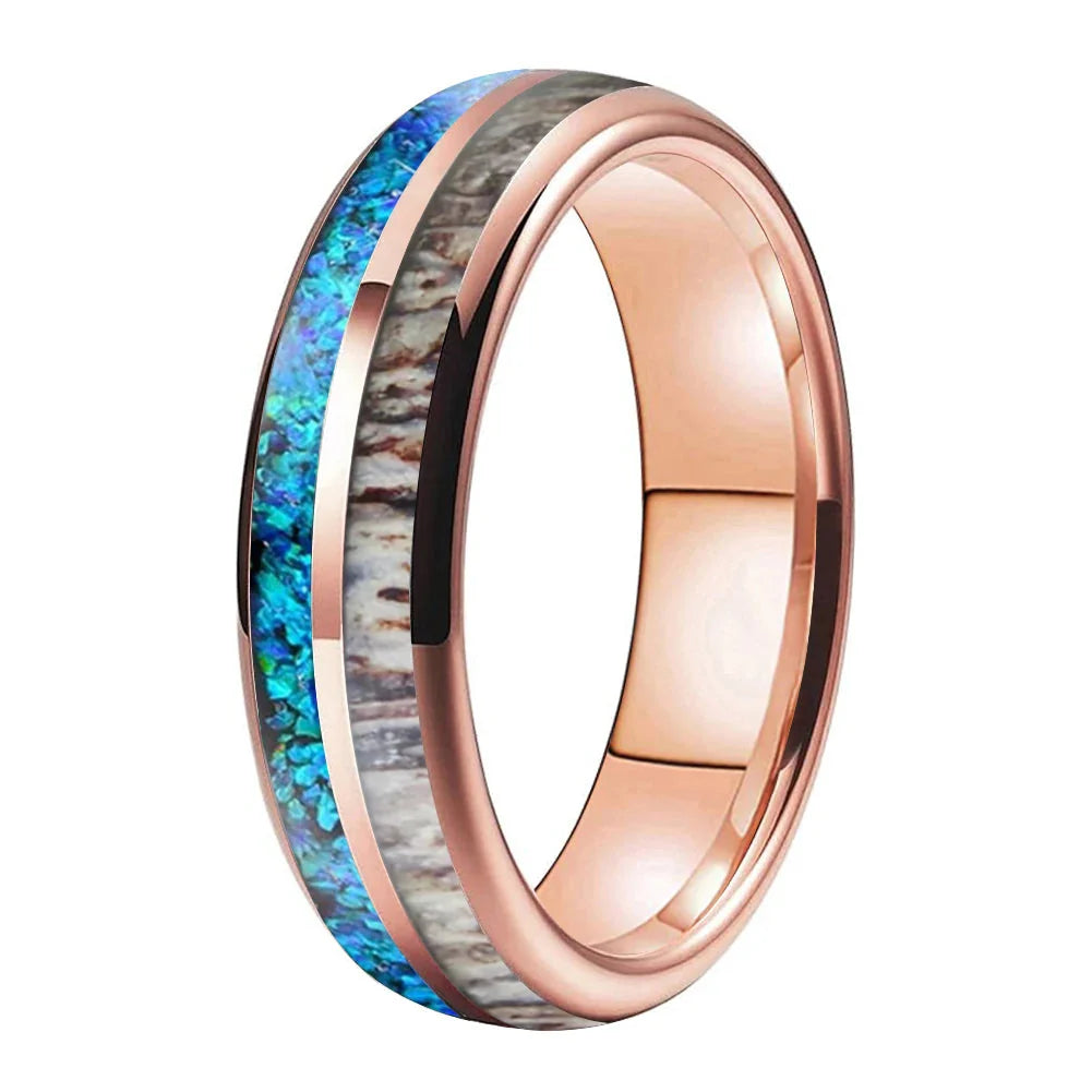 The Foresthorn - Opal Antler and Redwood Tungsten Ring - 6mm Rose / 14.5 - rings