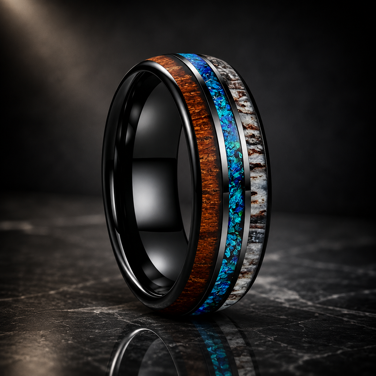 The Foresthorn - Opal Antler and Redwood Tungsten Ring - 8mm Black / 14.5 - rings