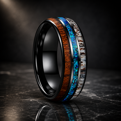 The Foresthorn - Opal Antler and Redwood Tungsten Ring - 8mm Black / 14.5 - rings