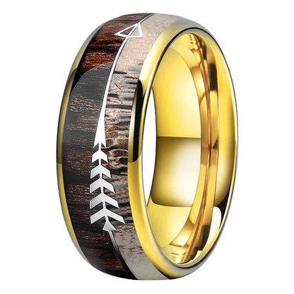 The Grovehorn - Koa Zebrawood and Antler Tungsten Ring - Gold / 8MM / 13 - rings