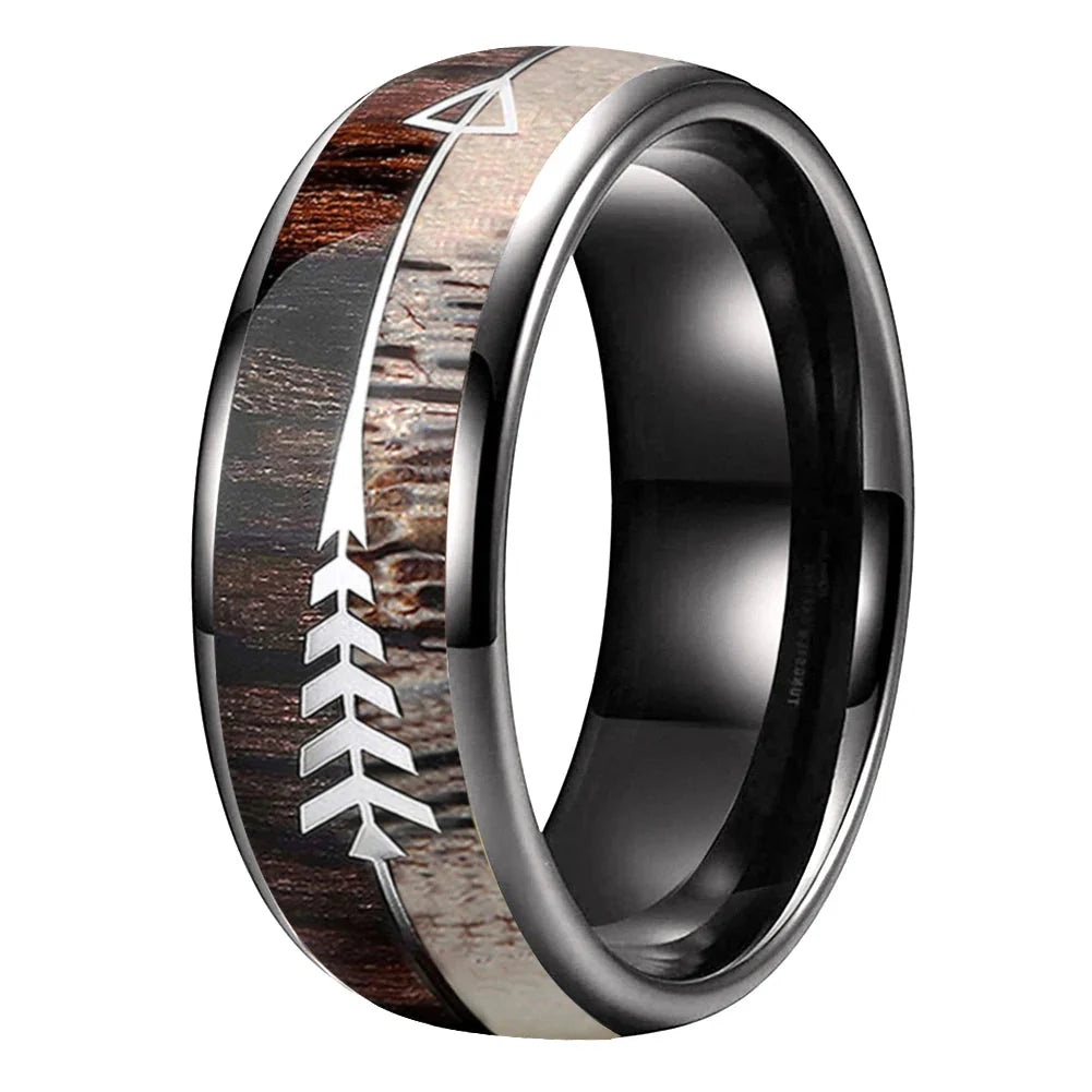 The Grovehorn - Koa Zebrawood and Antler Tungsten Ring - Gunmetal / 8MM / 13 - rings