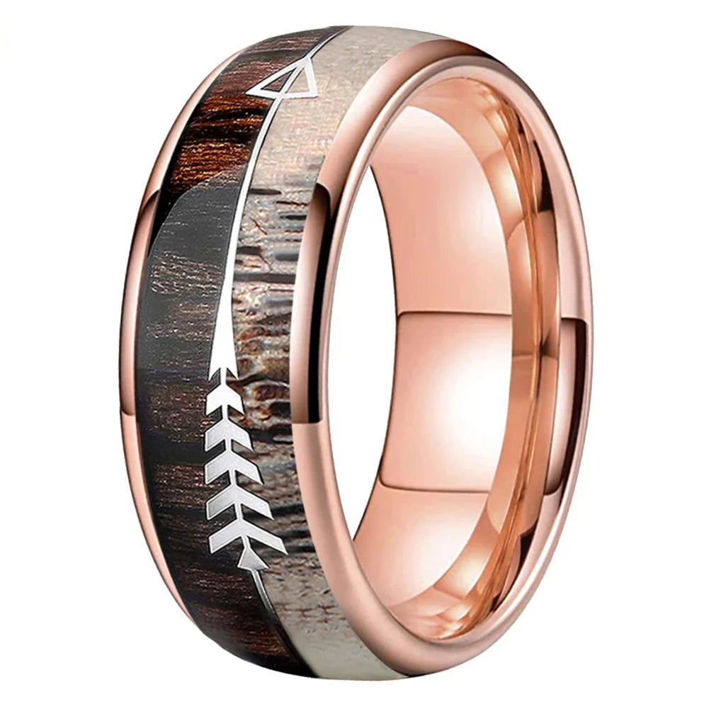 The Grovehorn - Koa Zebrawood and Antler Tungsten Ring - rings