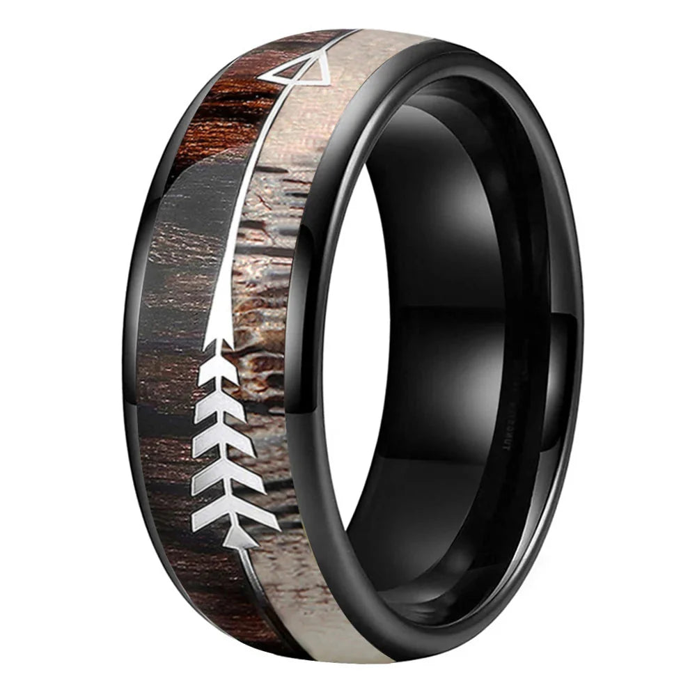 The Grovehorn - Koa Zebrawood and Antler Tungsten Ring - rings