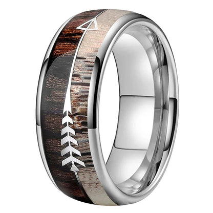 The Grovehorn - Koa Zebrawood and Antler Tungsten Ring - Silver / 8MM / 13 - rings