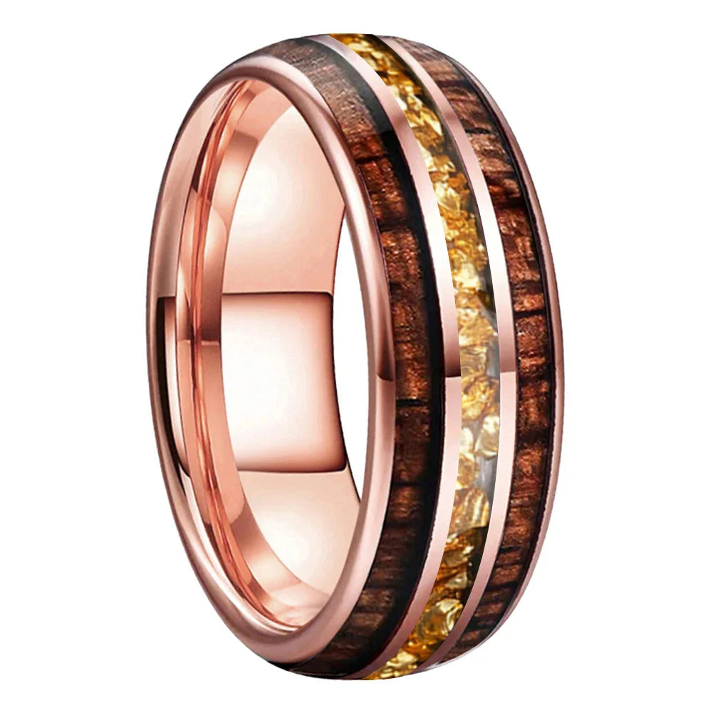 The Honeycrystal - Koa Wood and Gold Crystal Tungsten Ring - rings