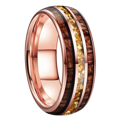 The Honeycrystal - Koa Wood and Gold Crystal Tungsten Ring - rings