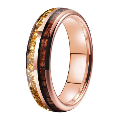 The Honeycrystal - Koa Wood and Gold Crystal Tungsten Ring - Rose Gold 6mm / 5.5 - rings