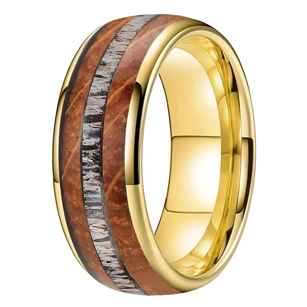 The Hornbarrel | Whiskey Oak and Deer Antler Tungsten Ring - rings