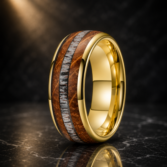 The Hornbarrel | Whiskey Oak and Deer Antler Tungsten Ring - rings