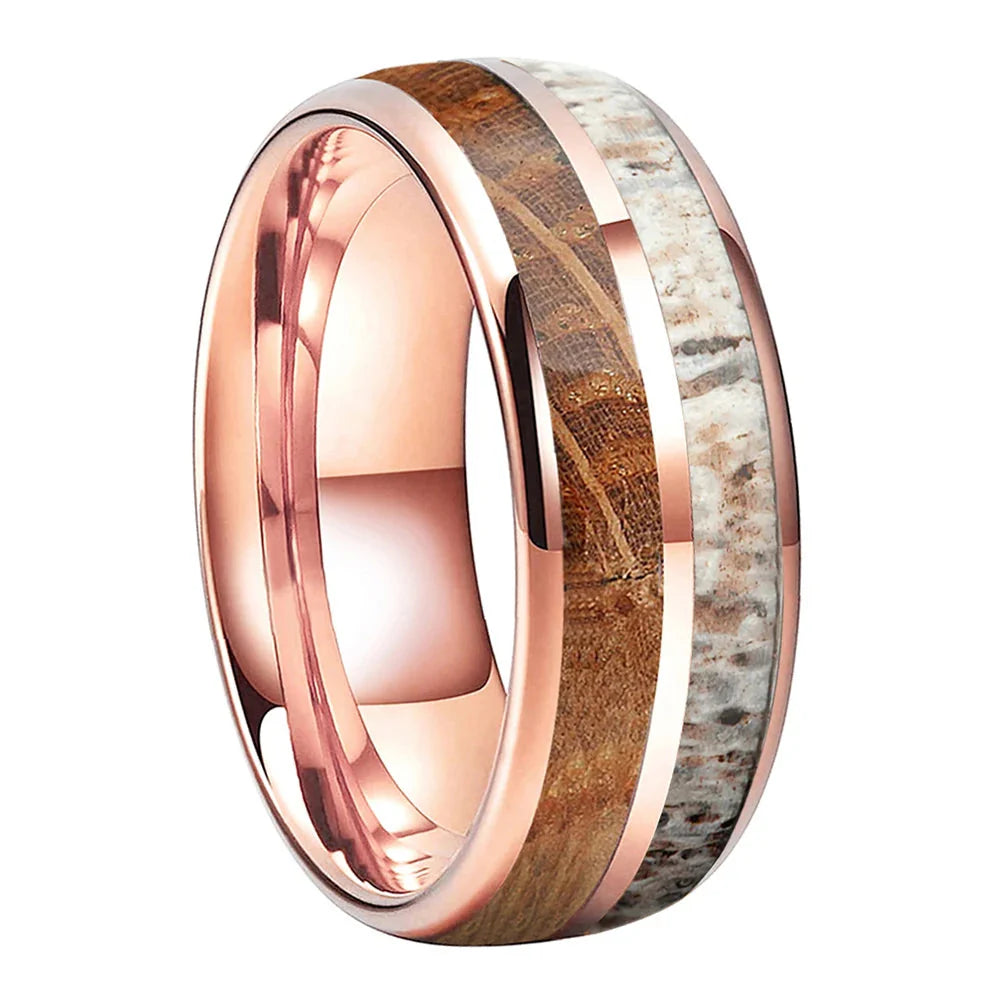 The Hunters Cask - Whiskey Wood and Antler Tungsten Ring