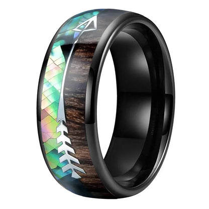 The Huntsman Koa - Abalone and Koa Wood Arrow Tungsten Ring - rings