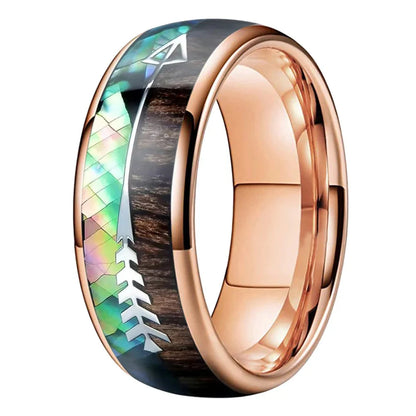 The Huntsman Koa - Abalone and Koa Wood Arrow Tungsten Ring - rings