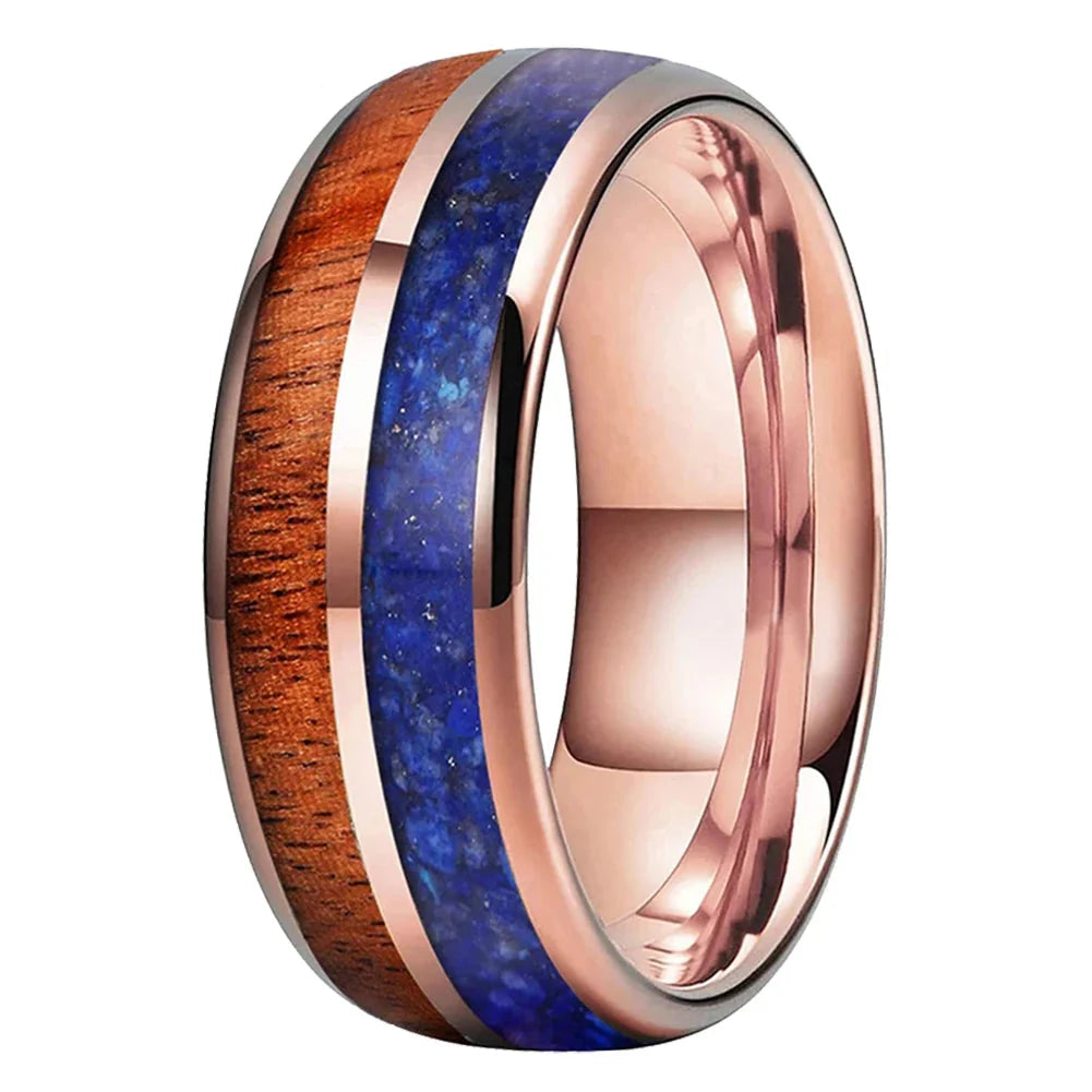 The Lapiswood, Blue Lapis and Koa Wood Tungsten Ring - rings