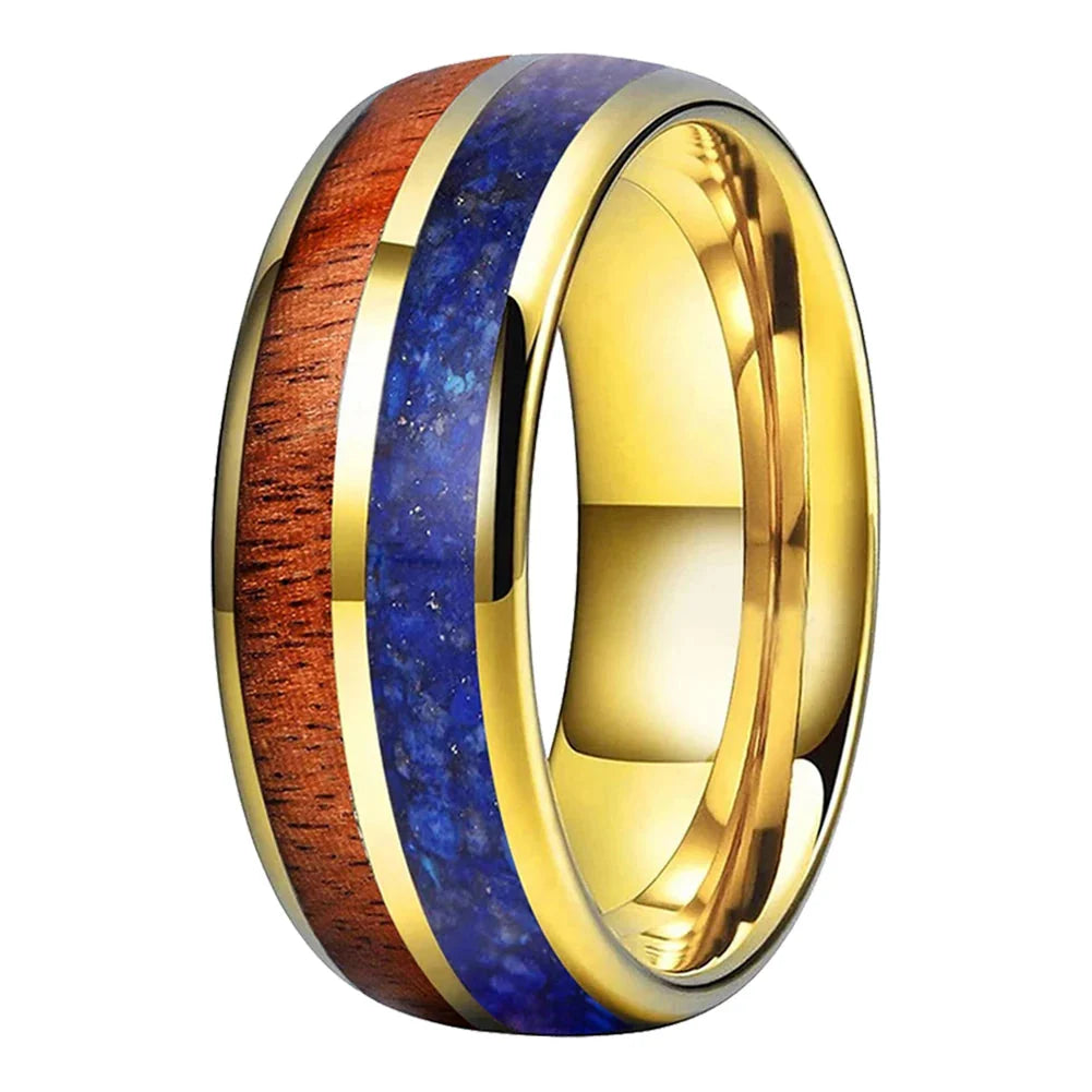 The Lapiswood, Blue Lapis and Koa Wood Tungsten Ring - rings