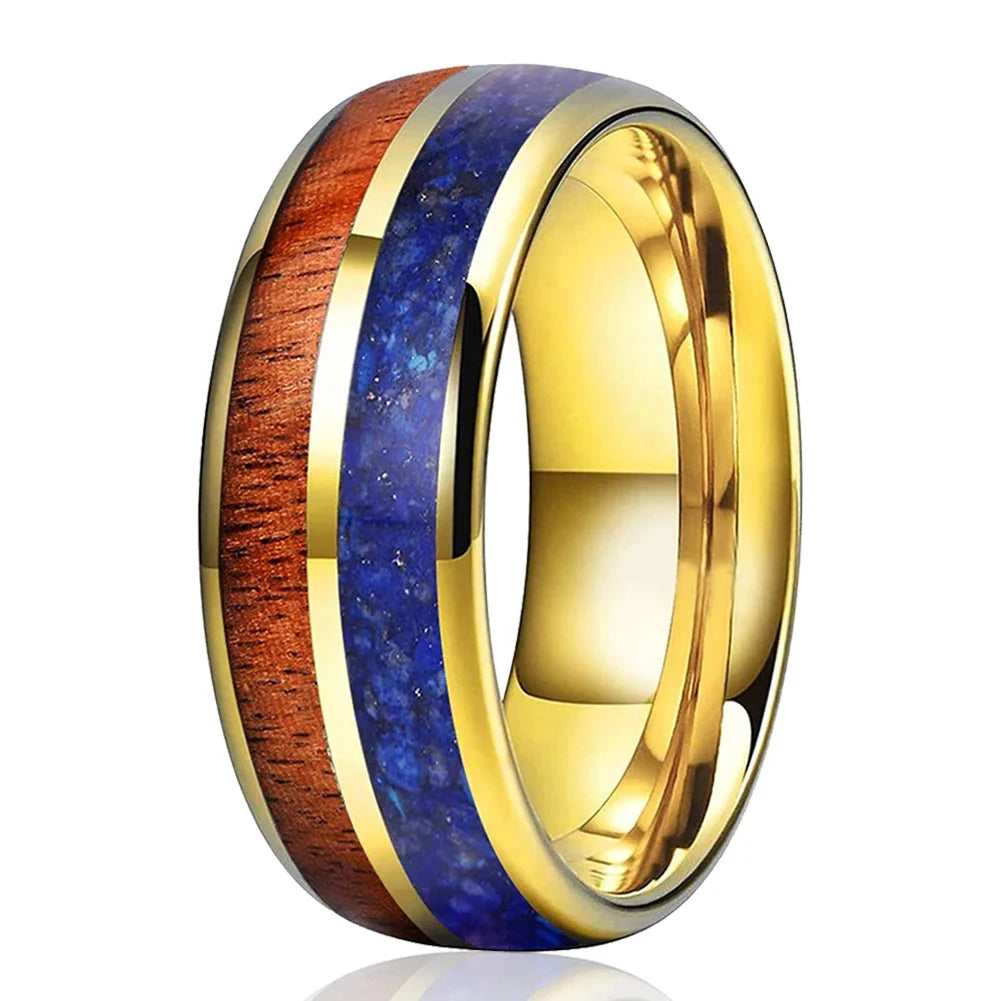 The Lapiswood, Blue Lapis and Koa Wood Tungsten Ring - rings
