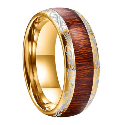 The Leafvein - Koa and Dark Red Wood Tungsten Ring - rings