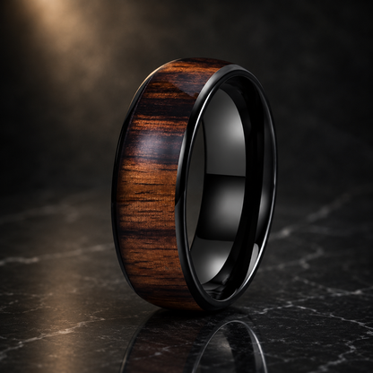 The Noirwood - Dark Wood Inlay Tungsten Ring - Black / 8mm / 8 - rings