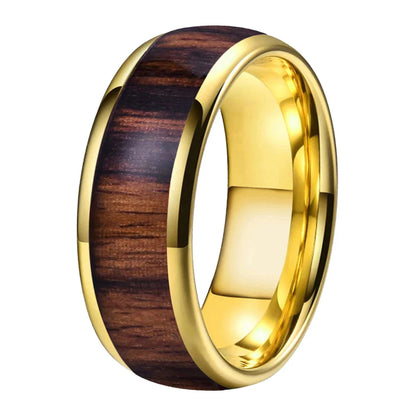 The Noirwood - Dark Wood Inlay Tungsten Ring - Gold / 8mm / 8 - rings