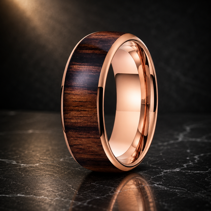 The Noirwood - Dark Wood Inlay Tungsten Ring - Rose / 8mm / 8 - rings