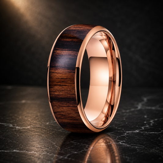 The Noirwood - Dark Wood Inlay Tungsten Ring - Rose / 8mm / 8 - rings