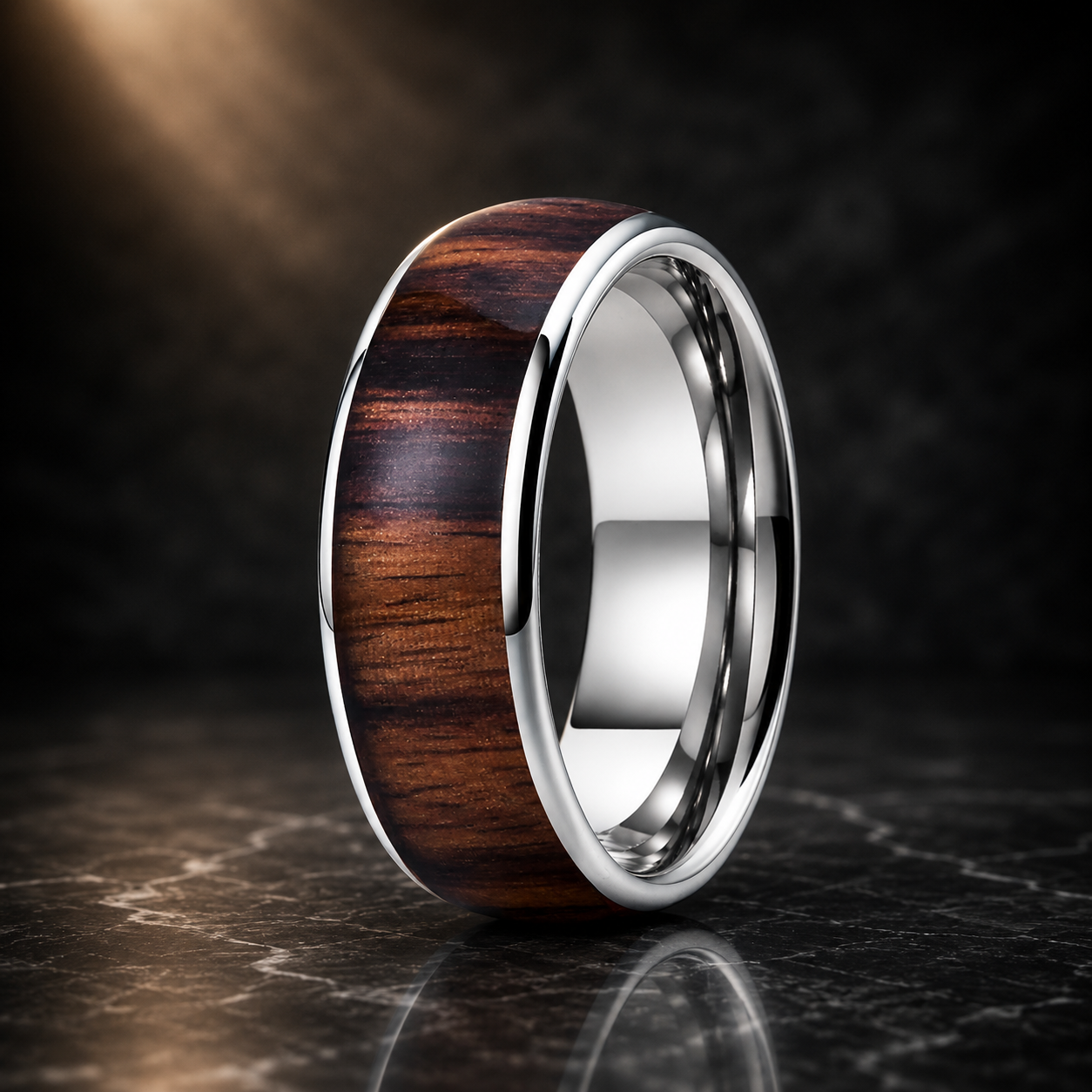 The Noirwood - Dark Wood Inlay Tungsten Ring - Silver / 8mm / 8 - rings