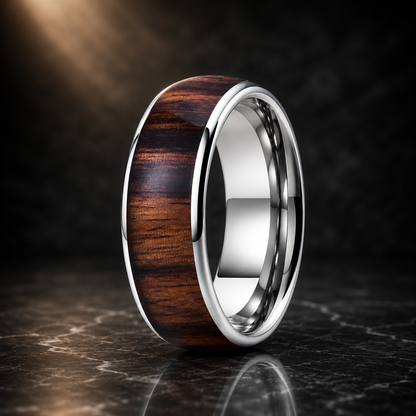 The Noirwood - Dark Wood Inlay Tungsten Ring - Silver / 8mm / 8 - rings
