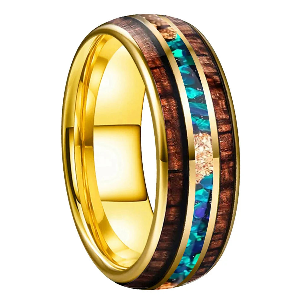 The Opal Ember - Koa Wood Opal and Gold Foil Tungsten Ring - Gold Color 8mm / 8MM / 6 - rings