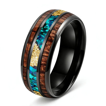 The Opal Ember - Koa Wood Opal and Gold Foil Tungsten Ring - rings
