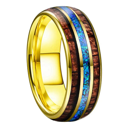 The Prismwood - Opal and Wood Inlay Tungsten Ring - Blue Opal Ring / 6 / 8MM - rings