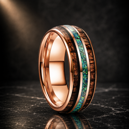 The Prismwood - Opal and Wood Inlay Tungsten Ring - Green Opal Ring 1 / 13 / 8MM - rings