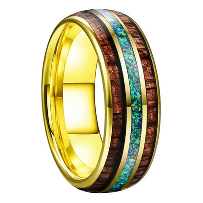 The Prismwood - Opal and Wood Inlay Tungsten Ring - Green Opal Ring / 6.5 / 8MM - rings