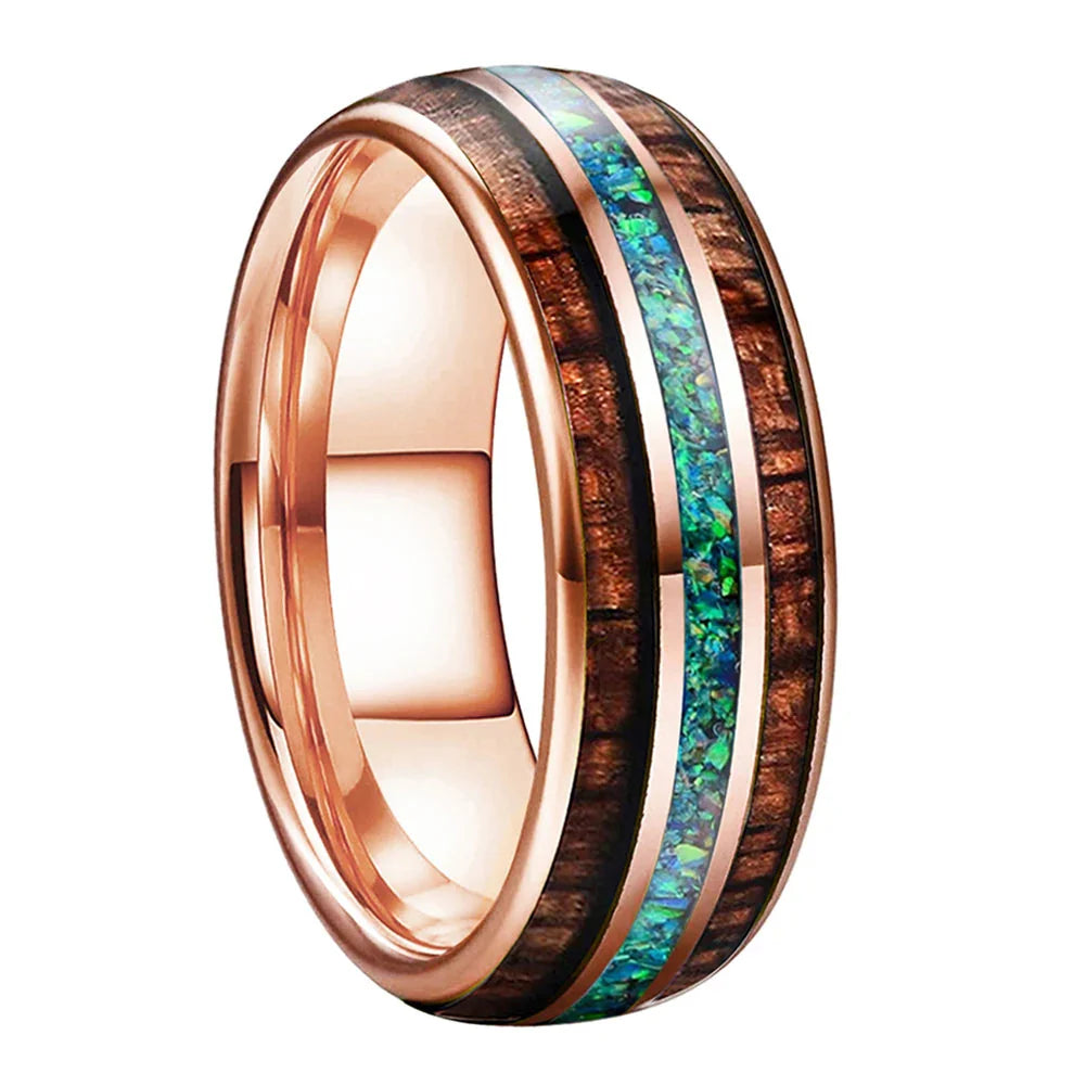The Prismwood - Opal and Wood Inlay Tungsten Ring - rings