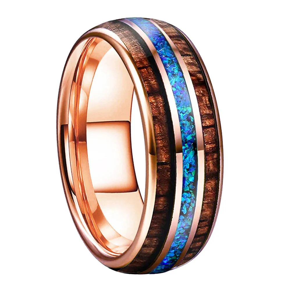 The Prismwood - Opal and Wood Inlay Tungsten Ring - rings