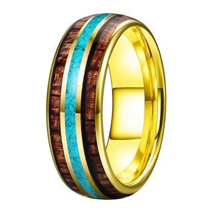 The Skywood - Wood and Turquoise Inlay Tungsten Ring - rings