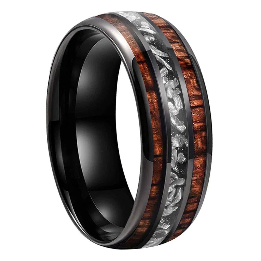 The Starforge Koa, Koa Wood and Meteorite Tungsten Ring - Black Color 8mm / 8MM / 6.5 - rings