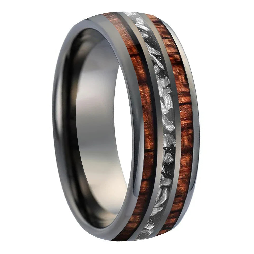 The Starforge Koa, Koa Wood and Meteorite Tungsten Ring - Gunmetal Color 8mm / 8MM / 7 - rings