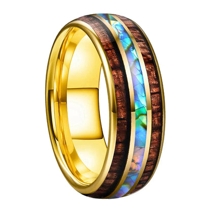 The Tidewood - Abalone Shell and Koa Wood Tungsten Ring - Gold / 8MM / 8 - rings