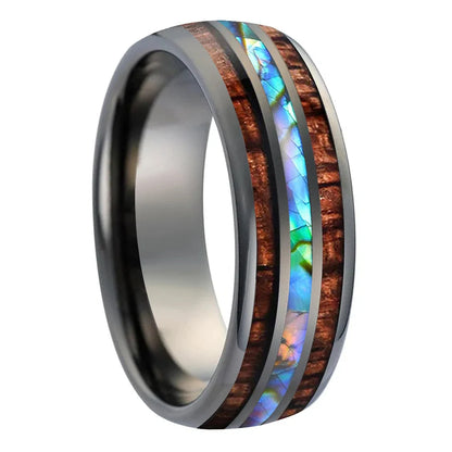 The Tidewood - Abalone Shell and Koa Wood Tungsten Ring - Gunmetal / 8MM / 6.5 - rings