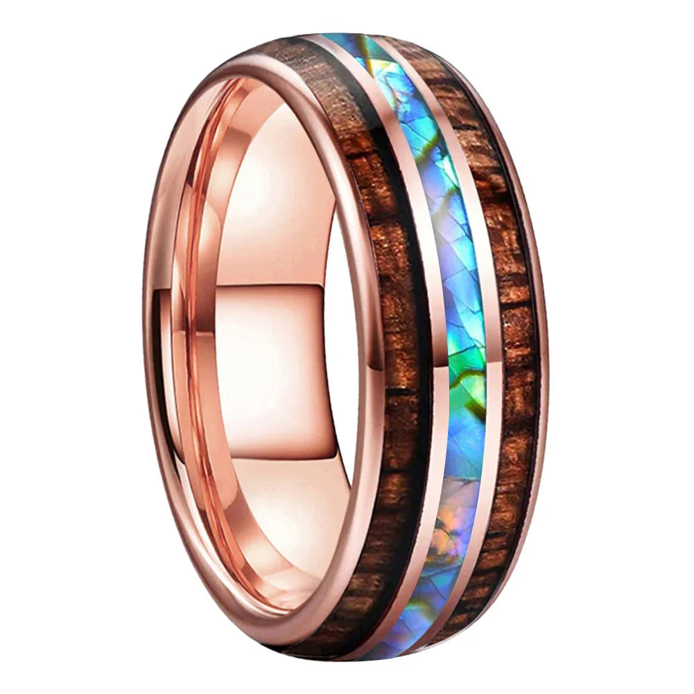 The Tidewood - Abalone Shell and Koa Wood Tungsten Ring - rings