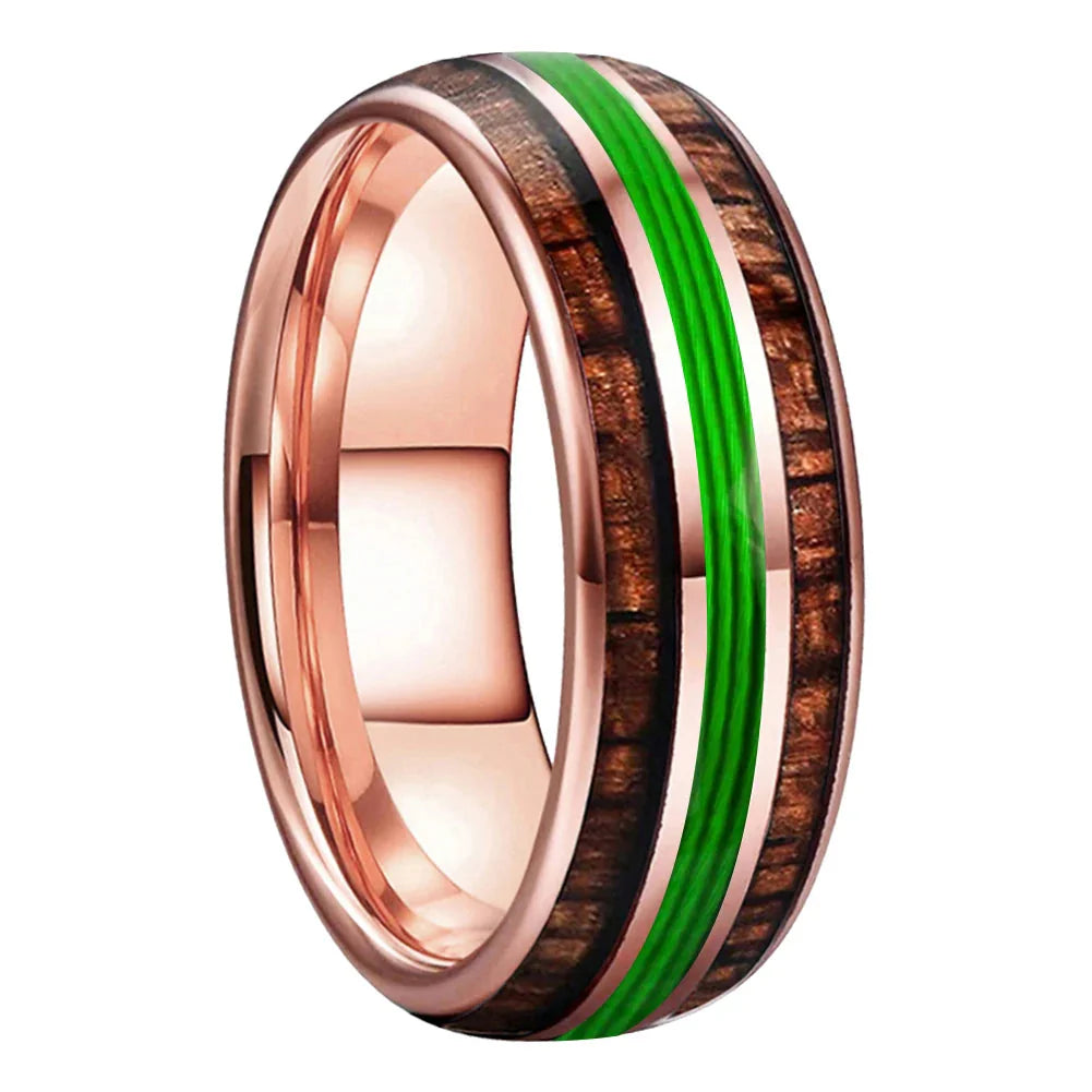 The Verdant String - Koa Wood and Guitar String Tungsten Ring