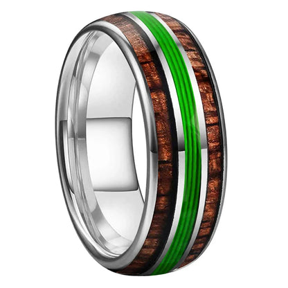 The Verdant String - Koa Wood and Guitar String Tungsten Ring