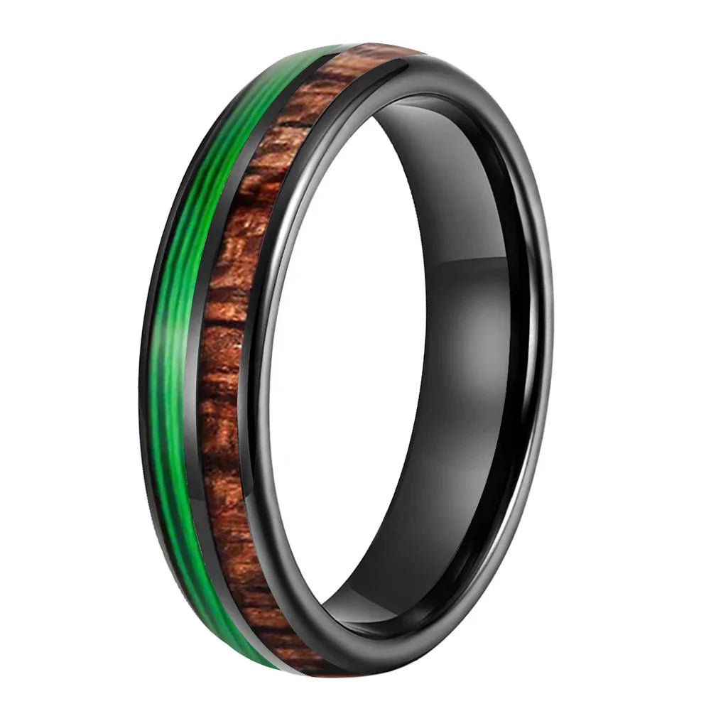 The Verdant String - Koa Wood and Guitar String Tungsten Ring - Black Color 6mm / 12.5